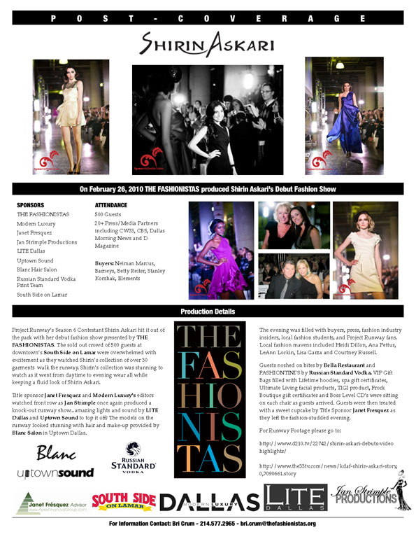 Shirin Askari Fashion Show - Press Release